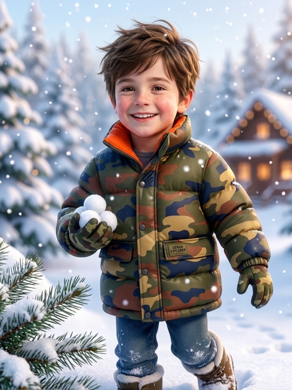 Zara Kids Boys Reversible Puffer Jacket Camo & Neon Orange Winter Coat 6 EUC